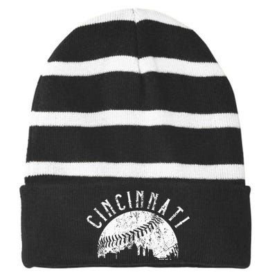 Vintage Cincinnati Ohio Skyline Striped Beanie with Solid Band