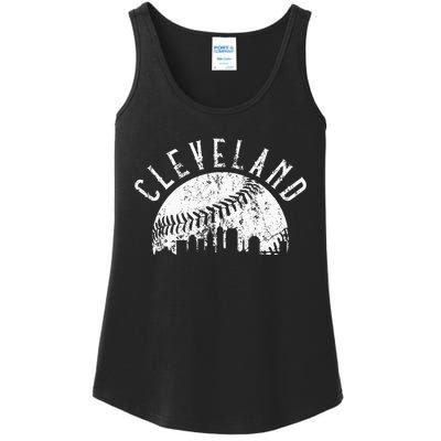 Vintage Cleveland Ohio Skyline Apparel Ladies Essential Tank