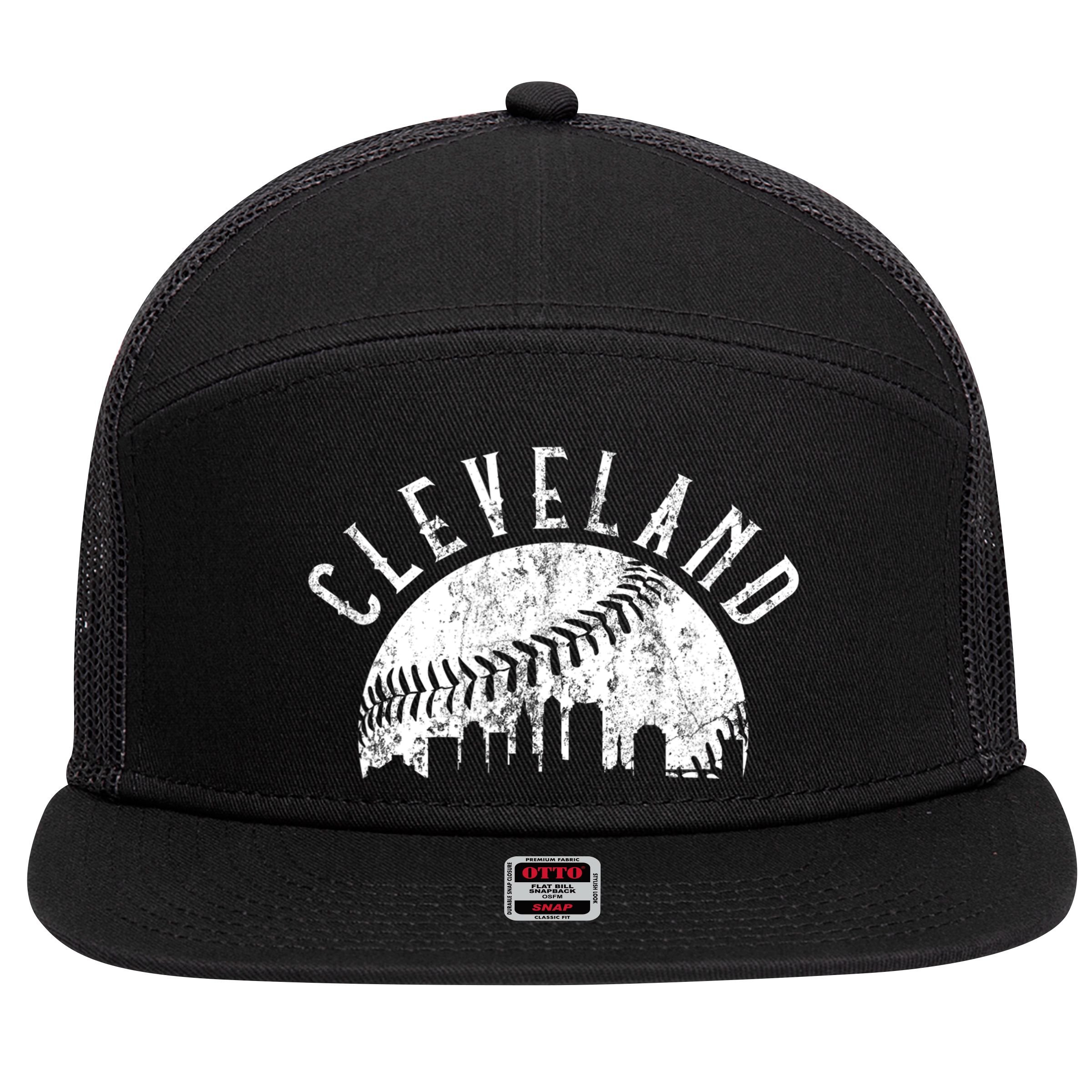 Vintage Cleveland Ohio Skyline Apparel 7 Panel Mesh Trucker Snapback Hat
