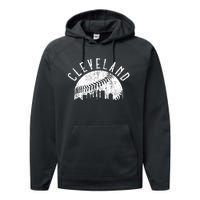 Vintage Cleveland Ohio Skyline Apparel Performance Fleece Hoodie