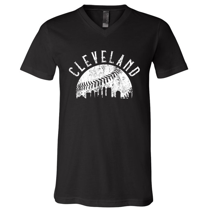 Vintage Cleveland Ohio Skyline Apparel V-Neck T-Shirt