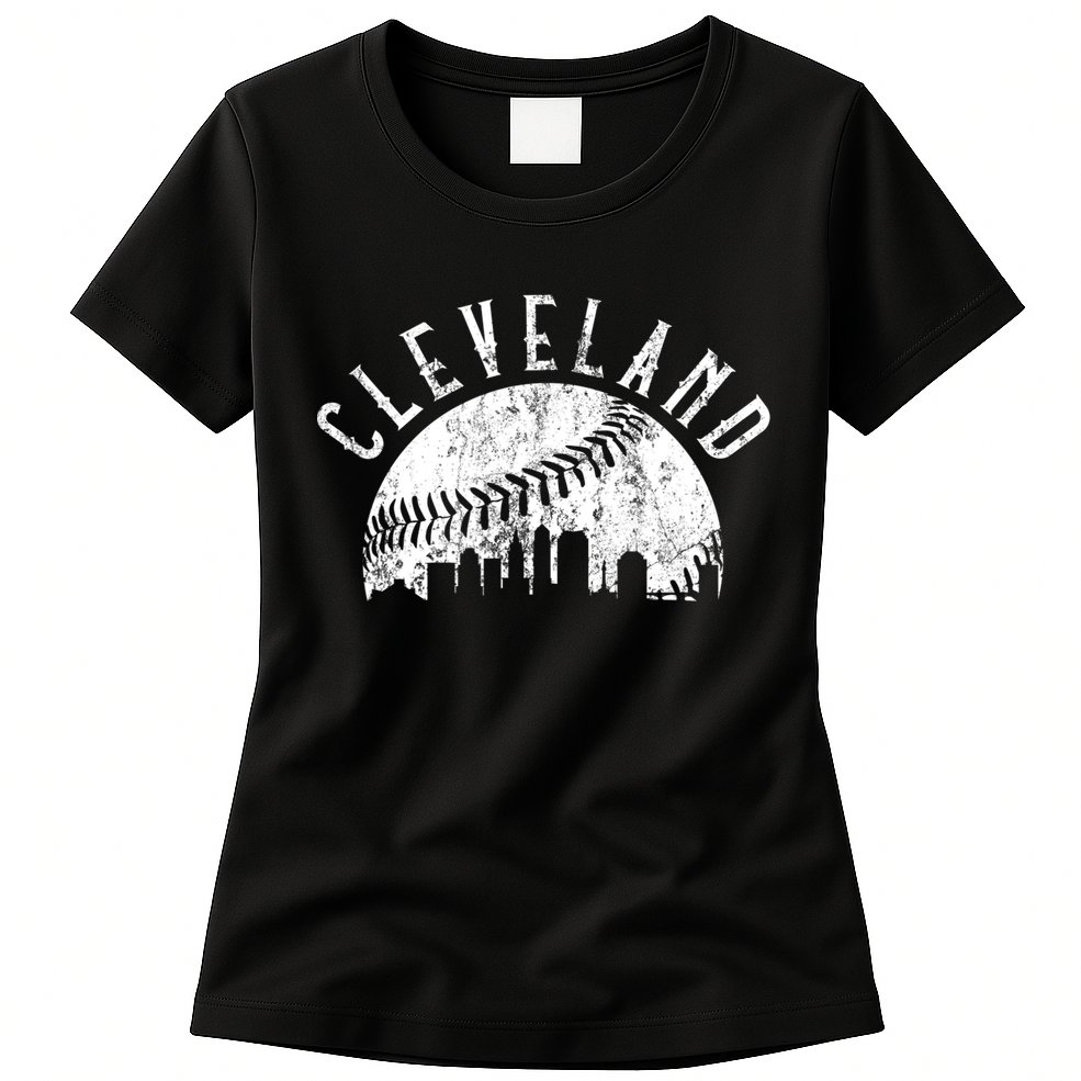 Vintage Cleveland Ohio Skyline Apparel Womens T-Shirt