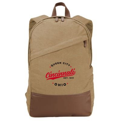 Vintage Cincinnati Ohio Queen City Red Text Meaningful Gift Cotton Canvas Backpack