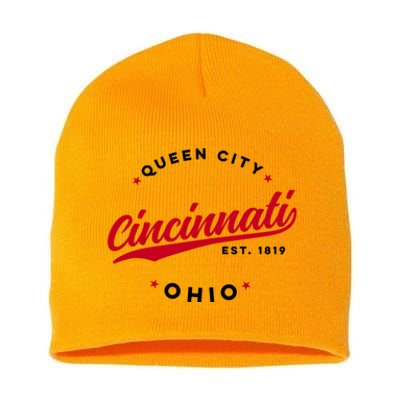 Vintage Cincinnati Ohio Queen City Red Text Meaningful Gift Short Acrylic Beanie