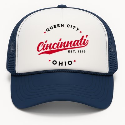 Vintage Cincinnati Ohio Queen City Red Text Meaningful Gift Trucker Hat