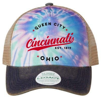 Vintage Cincinnati Ohio Queen City Red Text Meaningful Gift Legacy Tie Dye Trucker Hat