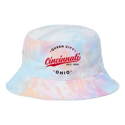 Vintage Cincinnati Ohio Queen City Red Text Meaningful Gift Tie Dye Newport Bucket Hat