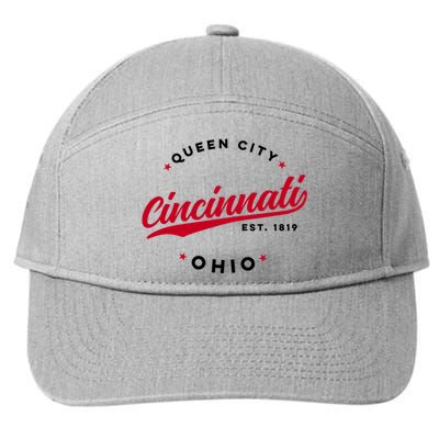 Vintage Cincinnati Ohio Queen City Red Text Meaningful Gift 7-Panel Snapback Hat