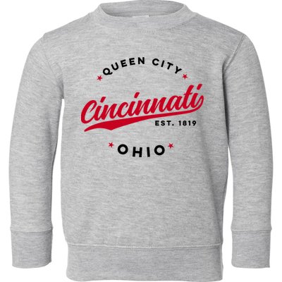 Vintage Cincinnati Ohio Queen City Red Text Meaningful Gift Toddler Sweatshirt