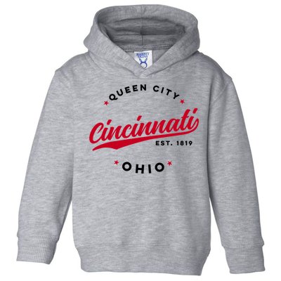 Vintage Cincinnati Ohio Queen City Red Text Meaningful Gift Toddler Hoodie