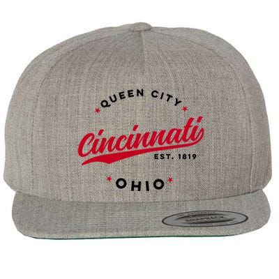 Vintage Cincinnati Ohio Queen City Red Text Meaningful Gift Wool Snapback Cap