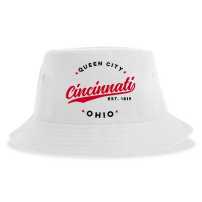 Vintage Cincinnati Ohio Queen City Red Text Meaningful Gift Sustainable Bucket Hat