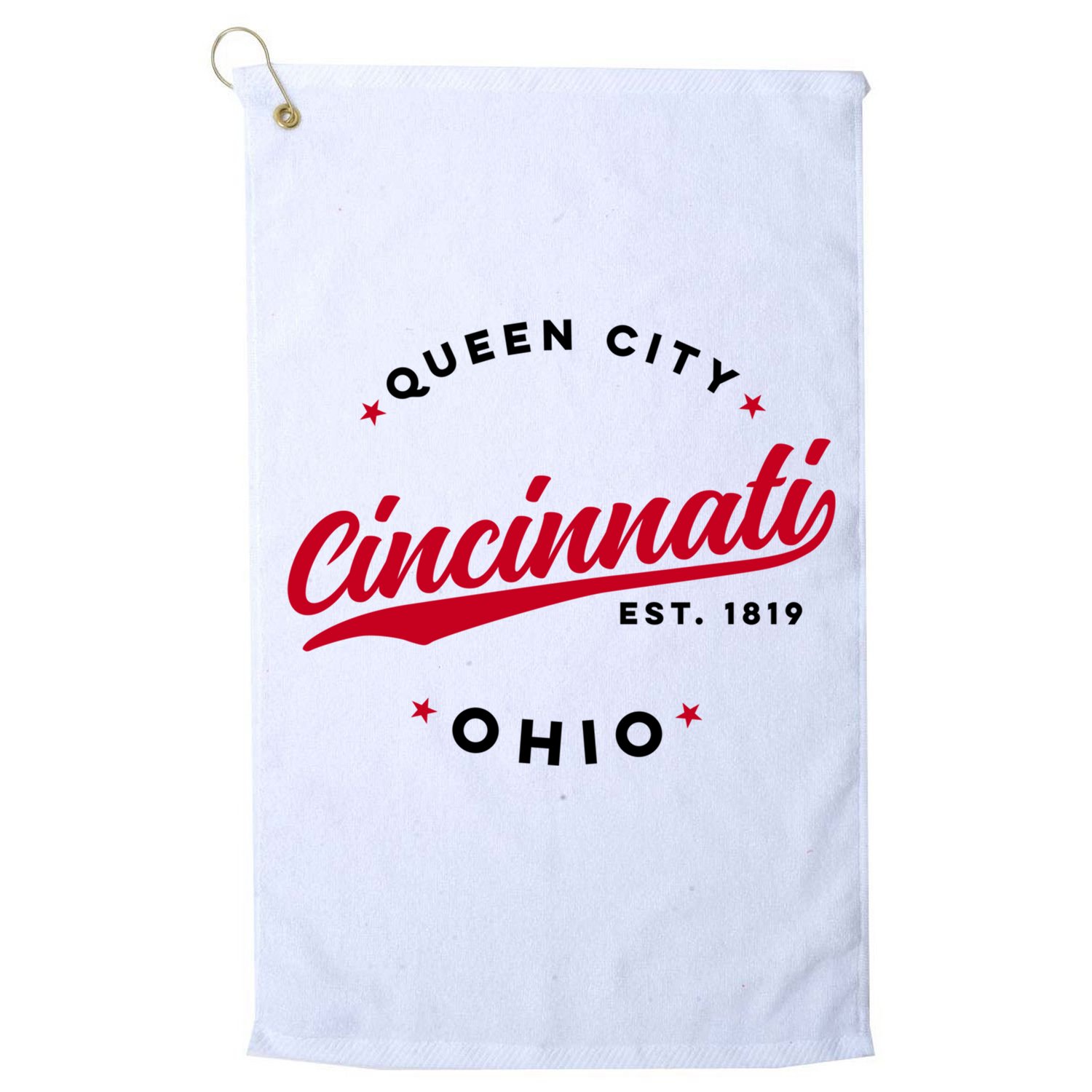 Vintage Cincinnati Ohio Queen City Red Text Meaningful Gift Golf Towel