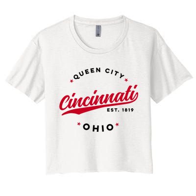 Vintage Cincinnati Ohio Queen City Red Text Meaningful Gift Women's Crop Top Tee