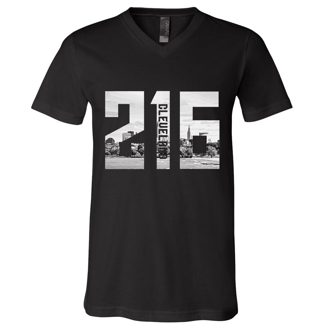Vintage Cleveland Ohio 216 Area Code Skyline V-Neck T-Shirt