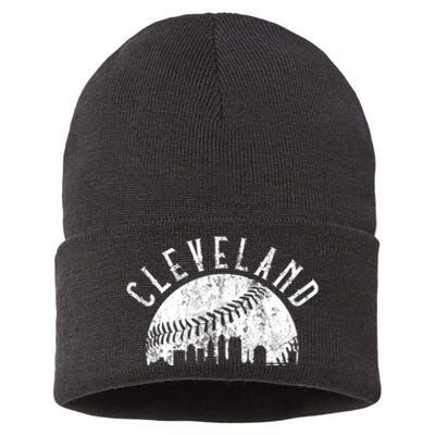 Vintage Cleveland Ohio Skyline Apparel Sustainable Knit Beanie