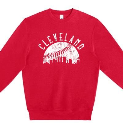 Vintage Cleveland Ohio Skyline Apparel Premium Crewneck Sweatshirt