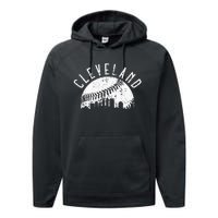 Vintage Cleveland Ohio Skyline Apparel Performance Fleece Hoodie