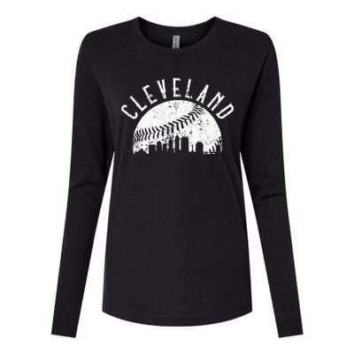 Vintage Cleveland Ohio Skyline Apparel Womens Cotton Relaxed Long Sleeve T-Shirt