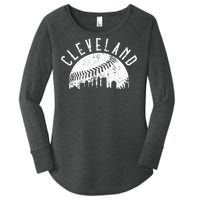 Vintage Cleveland Ohio Skyline Apparel Women's Perfect Tri Tunic Long Sleeve Shirt