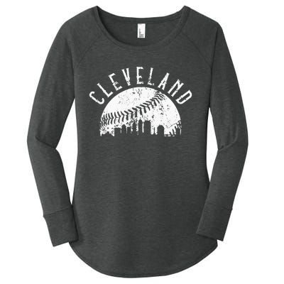 Vintage Cleveland Ohio Skyline Apparel Women's Perfect Tri Tunic Long Sleeve Shirt