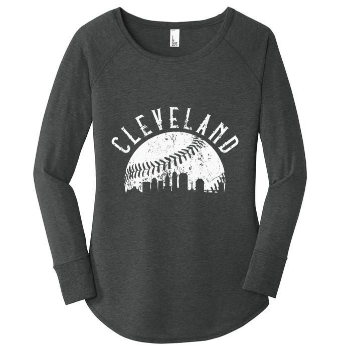 Vintage Cleveland Ohio Skyline Apparel Women's Perfect Tri Tunic Long Sleeve Shirt