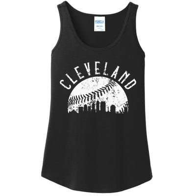 Vintage Cleveland Ohio Skyline Apparel Ladies Essential Tank