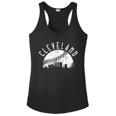 Vintage Cleveland Ohio Skyline Apparel Ladies PosiCharge Competitor Racerback Tank