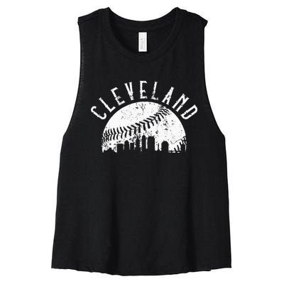 Vintage Cleveland Ohio Skyline Apparel Women's Racerback Cropped Tank