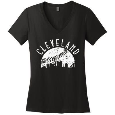 Vintage Cleveland Ohio Skyline Apparel Women's V-Neck T-Shirt