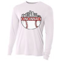 Vintage Cincinnati Ohio Skyline Cooling Performance Long Sleeve Crew