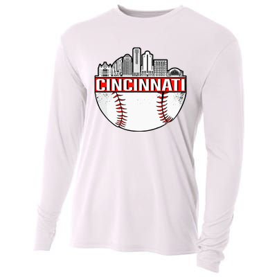 Vintage Cincinnati Ohio Skyline Cooling Performance Long Sleeve Crew