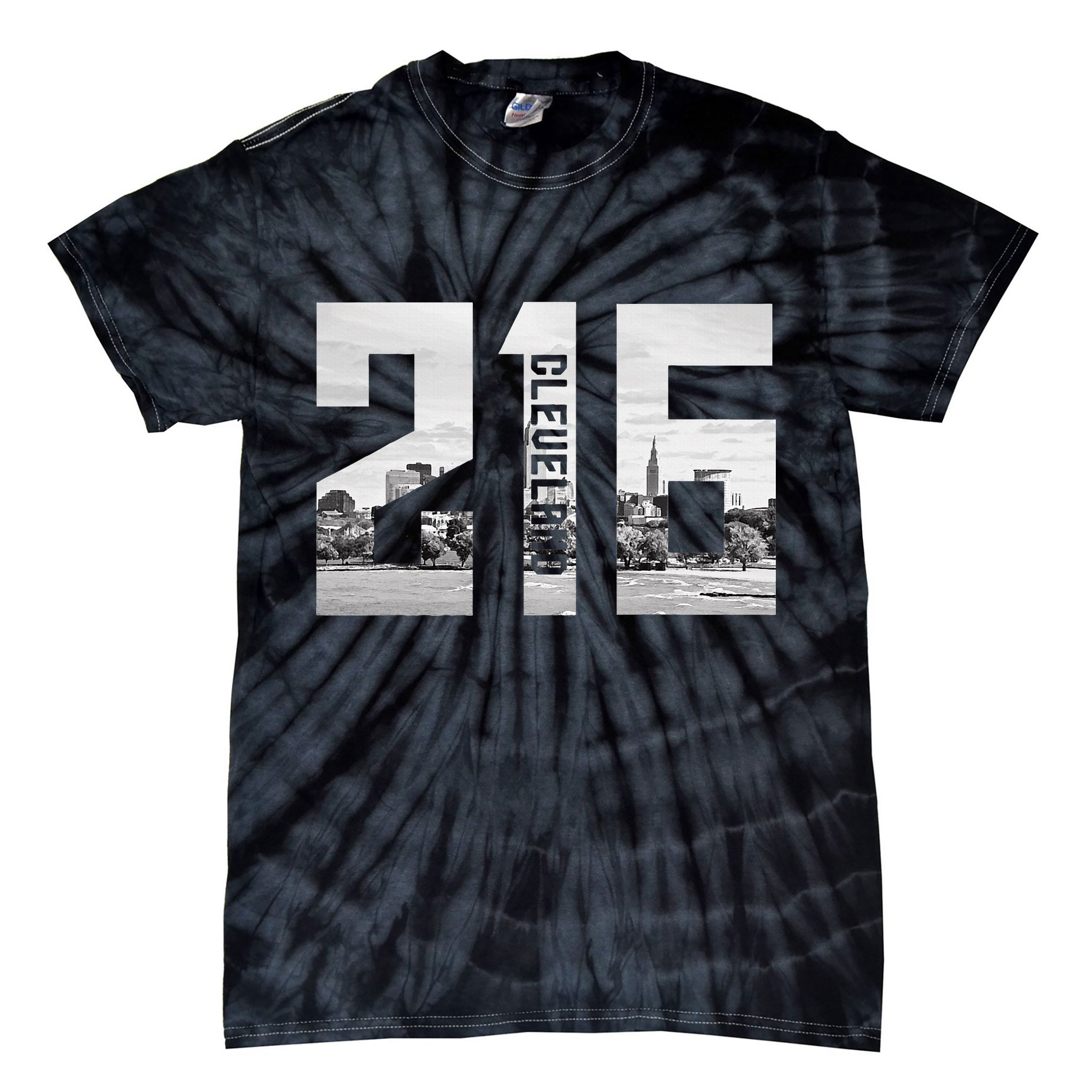 Vintage Cleveland Ohio 216 Area Code Skyline Tie-Dye T-Shirt