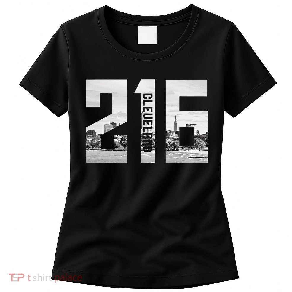 Vintage Cleveland Ohio 216 Area Code Skyline Womens T-Shirt