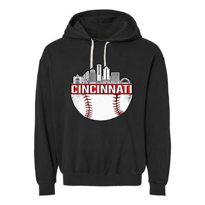 Vintage Cincinnati Ohio Skyline Apparel Garment-Dyed Fleece Hoodie