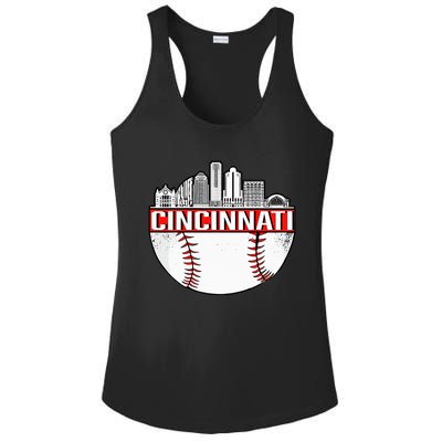 Vintage Cincinnati Ohio Skyline Apparel Ladies PosiCharge Competitor Racerback Tank