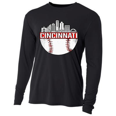 Vintage Cincinnati Ohio Skyline Apparel Cooling Performance Long Sleeve Crew