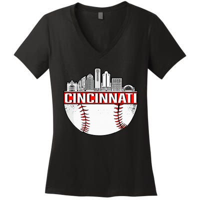 Vintage Cincinnati Ohio Skyline Apparel Women's V-Neck T-Shirt