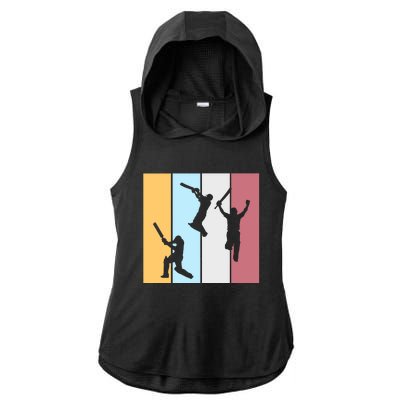 Vintage Cricket Player Sports Lover Team Coach Graphic Premium Ladies PosiCharge Tri-Blend Wicking Draft Hoodie Tank