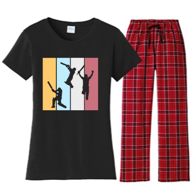 Vintage Cricket Player Sports Lover Team Coach Graphic Premium Women's Flannel Pajama Set