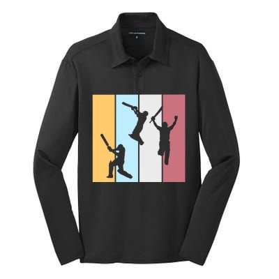 Vintage Cricket Player Sports Lover Team Coach Graphic Premium Silk Touch Performance Long Sleeve Polo