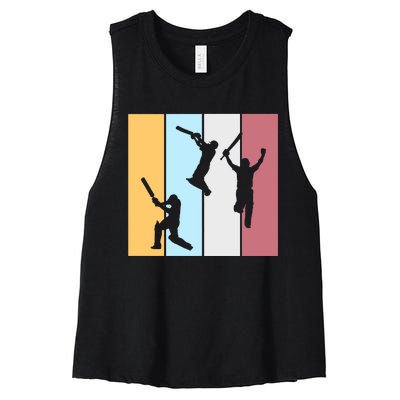 Vintage Cricket Player Sports Lover Team Coach Graphic Premium Women's Racerback Cropped Tank