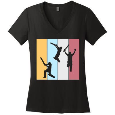 Vintage Cricket Player Sports Lover Team Coach Graphic Premium Women's V-Neck T-Shirt