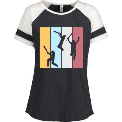 Vintage Cricket Player Sports Lover Team Coach Graphic Premium Enza Ladies Jersey Colorblock Tee