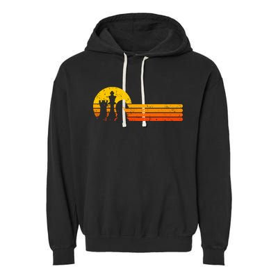 Vintage Chess Player Retro Sunset Design Chess Pieces Garment-Dyed Fleece Hoodie