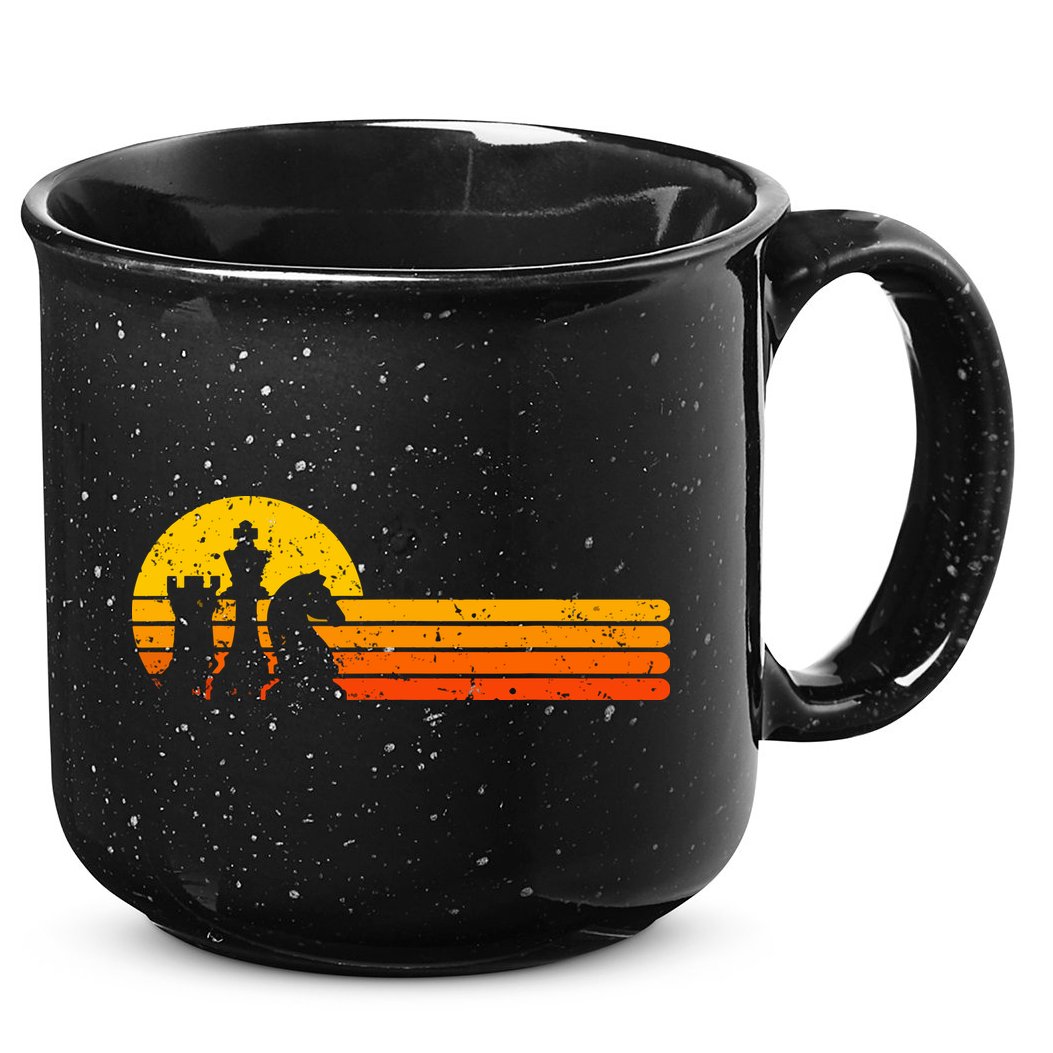 Vintage Chess Player Retro Sunset Design Chess Pieces 15oz Campfire Ceramic Mug