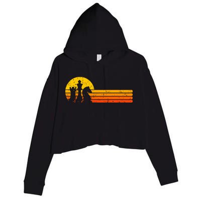 Vintage Chess Player Retro Sunset Design Chess Pieces Crop Fleece Hoodie