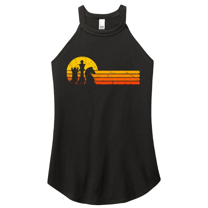 Vintage Chess Player Retro Sunset Design Chess Pieces Women's Perfect Tri Rocker Tank