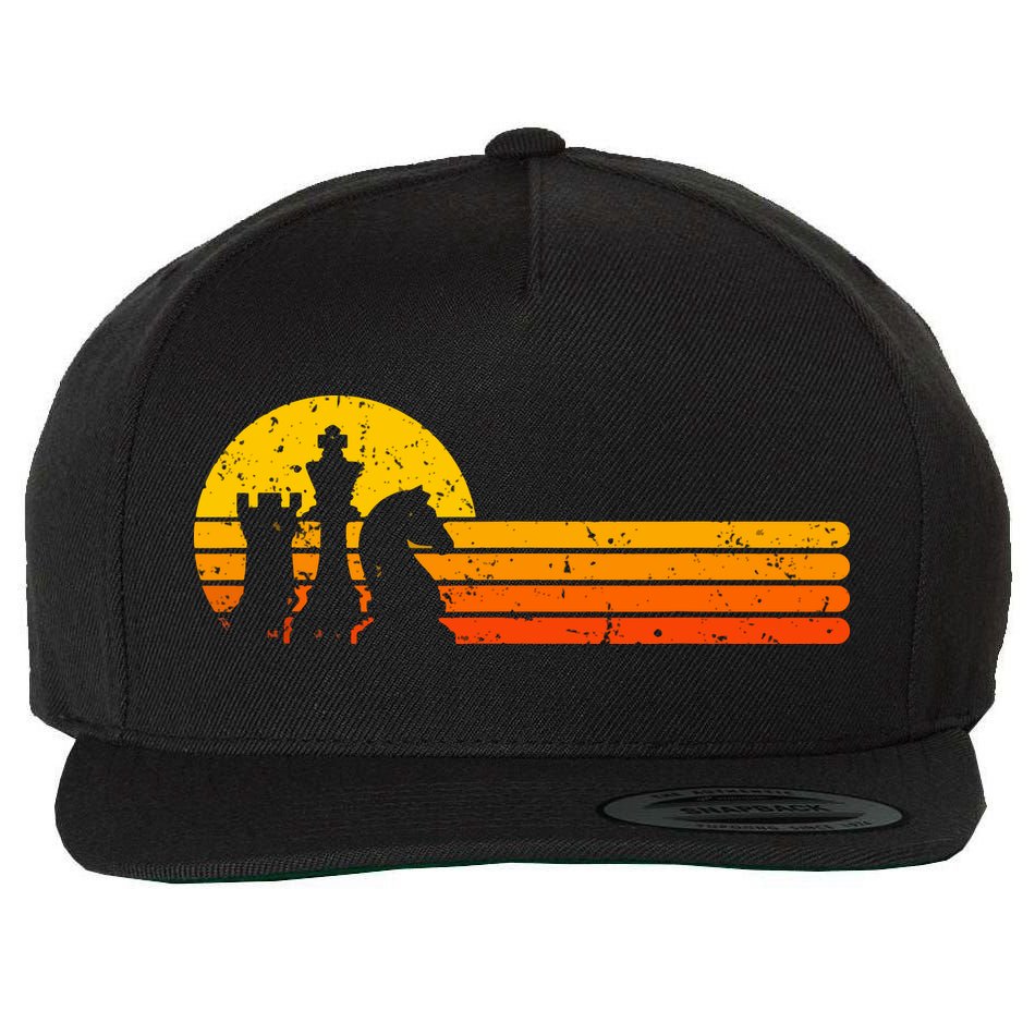Vintage Chess Player Retro Sunset Design Chess Pieces Wool Snapback Cap
