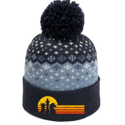 Vintage Chess Player Retro Sunset Design Chess Pieces The Baniff Cuffed Pom Beanie